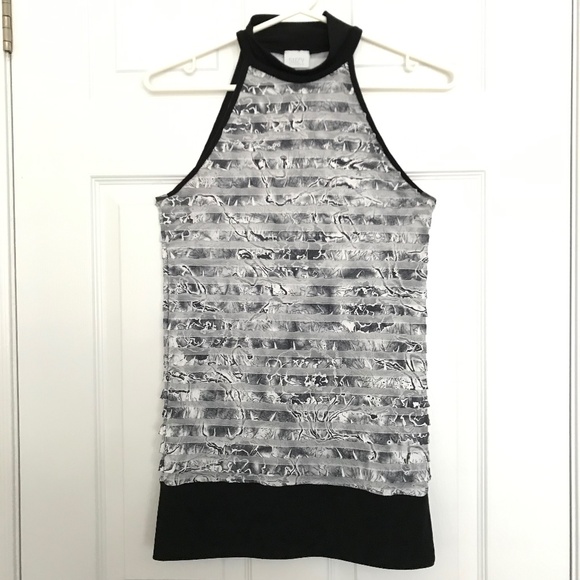 Y2K Suzy Shier Floral Sleeveless High Neck Blouse Top M Black White - Picture 1 of 10